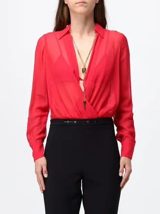 Elisabetta Franchi Bodysuit Shirt in Cr&ecirc;pe with Jewel Collar