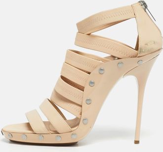 Jimmy Choo London Beige Leather And Patent Ankle Strap Sandals