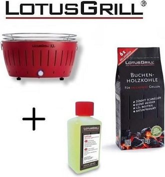 Lotus Grill Barbacoa Red Xl Con Pilas Y Cable De Alimentaci&oacute;n Usb + 1kg De Carb&oacute;n De Haya + Gel Combustible Inodoro Para Barbacoa 200ml -lotus Grill