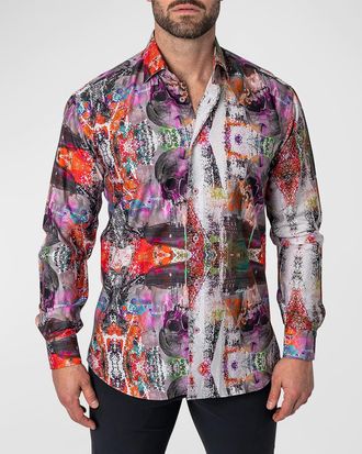 Maceoo Mens Fibonacci Button-Down Shirt, Skull Scramble Multi