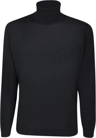 Dell'Oglio Blauwe Gebreide Trui Aw 23 Stijlvol Klassiek Pullover - Heren - Coltruien - Blauw - XL - Wol - Truien & Vesten