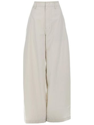 Christophe Lemaire Neutrals Wide-Leg Front Pleats Cotton Chinos