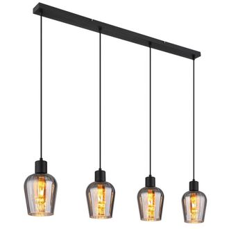 Netlighting Ryan Bar Pendant Ceiling Light Matt Black Smoke Glass Shade 4x E27