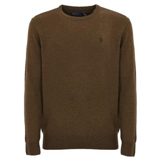 Polo Ralph Lauren Round-neck Knitwear, male, Brown, Size: XL Brown Wool Sweater Long Sleeve Ribbed