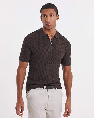 Jacamo Textured Knitted Zip Neck Polo