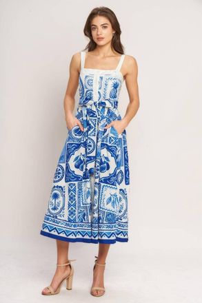 Flying Tomato Printed Woven Midi Dress In Blue