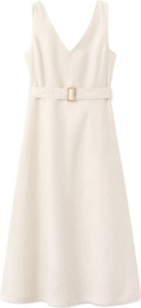 Mango Belted Linen Midi Dress in Ecru at Nordstrom, Size 10