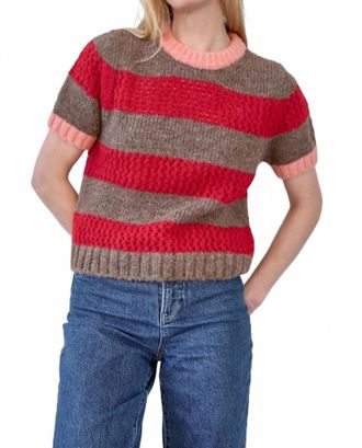 Lilla P Short Sleeve Sweater In Ruby/java Stripe