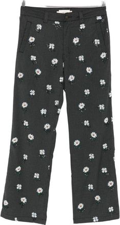 Honor The Gift Pinstripe Floral-embroidered Trousers