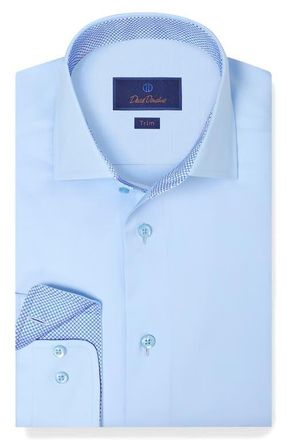 David Donahue Trim Fit Sky Blue Cotton Twill Dress Shirt at Nordstrom, Size 15.5 - 32