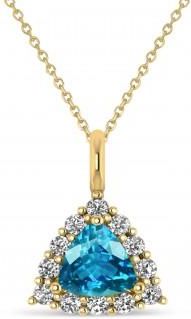 Allurez Diamond & Blue Topaz Trillion Cut Pendant Necklace 14k Yellow Gold (1.6ct)