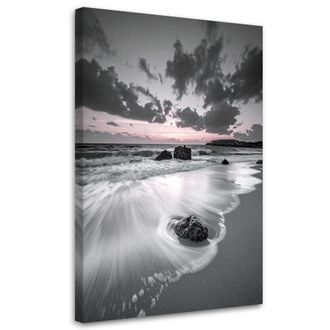 Feeby Cuadro Sobre Lienzo, Playa Mar Paisaje Blanco Y Negro, 70x100