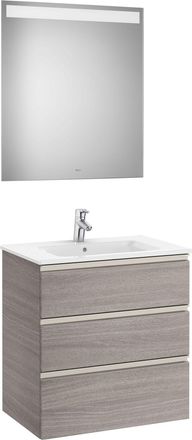 Roca Roca - Conjunto De Mueble 3 Cajones, Lavabo Y Espejo Con Led The Gap Color: Roble City Texturizado - Medidas: 705 Mm