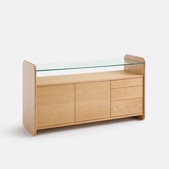 La Redoute Interieurs Eiken fineer dressoir, blad van gehard glas, 2 deuren en 3 lades, ERICSON