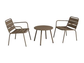 Vente-Unique Conjunto de jard&iacute;n de metal - 2 sillones bajos apilables y una mesa auxiliar redonda - Topo - MIRMANDE de MYLIA