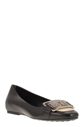 Tod's Tods Womens Leather Ballerina With Chain - Black - Size EU 37