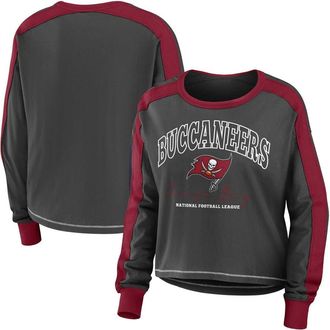 WEAR by Erin Andrews Womens WEAR by Erin Andrews Pewter/Red Tampa Bay Buccaneers Color Block Modest Crop Long Sleeve T-Shirt at Nordstrom, Size Xx-Large