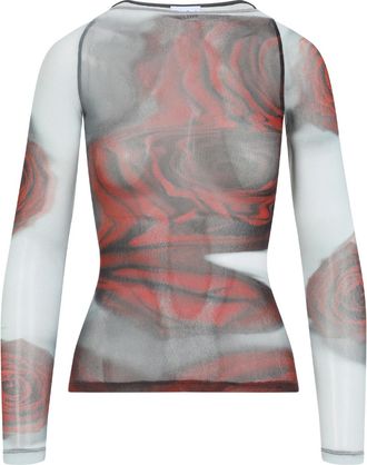 Jean Paul Gaultier Womens Blurry Roses Top - Light Grey Nylon - Size Medium