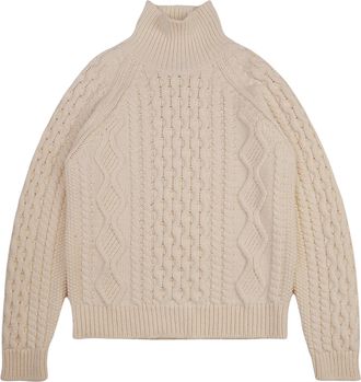 Baracuta Aran Patterned Chunky Knit Mock Neck Sweater