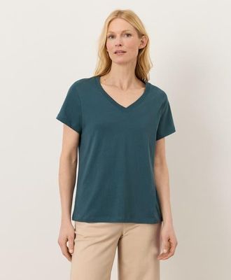 Pact Organic Cotton Softspun Essential V-Neck Tee in Deep Aqua at Nordstrom, Size X-Small