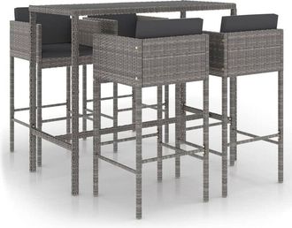 vidaXL Set Muebles De Bar Jard&iacute;n 5 Pzas Y Cojines Rat&aacute;n Sint&eacute;tico Gris Vidaxl