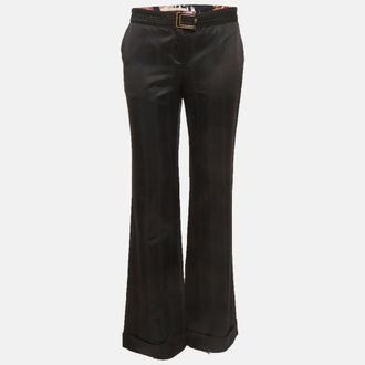Roberto Cavalli Black Satin Straight Fit Trousers