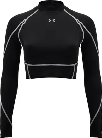 Under Armour HeatGear Elite Mock Neck Crop Top in 008 Ultimate Black at Nordstrom, Size Xx-Large