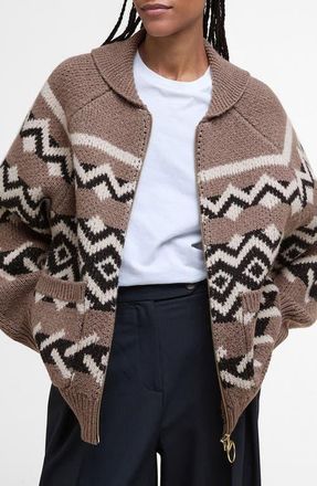 Barbour Klara Heritage Jacquard Wool Blend Zip-Up Cardigan in Multi at Nordstrom, Size 12 Us
