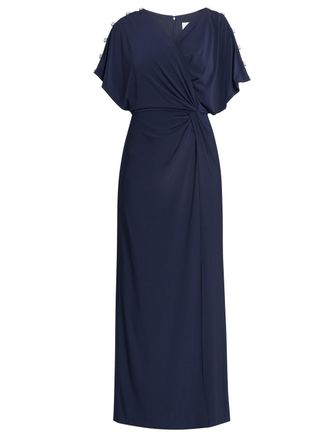 Gina Bacconi Womens Pascale Long Knot Front Jersey Dress - Navy - Size 22 UK