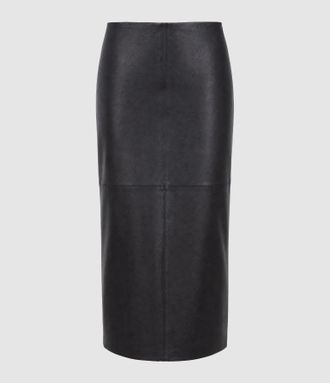 Jeanne Vouland Jupe Romana Taille Haute, Mi-Longue Simili Noir