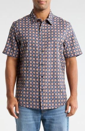 14th & Union Medallion Short Sleeve Linen & Cotton Button-Up Shirt in Navy Medallion at Nordstrom Rack, Size Xx-Large