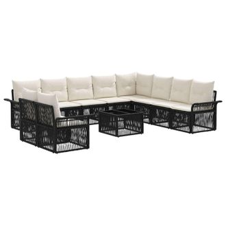 vidaXL Conjunto De Sof&aacute;s De Jard&iacute;n 11 Pcs Negro Rat&aacute;n Sint&eacute;tico Vidaxl