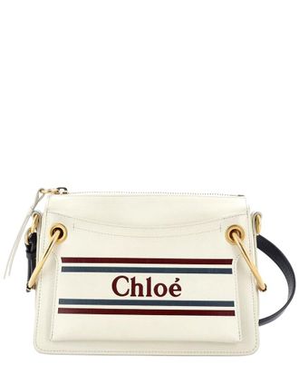 Chlo&eacute; Beige Leather Roy Logo Shoulder Bag Printed Small (Authentic Pre-Loved)