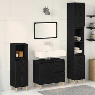 vidaXL Vidaxl - Juego De Muebles De Ba&ntilde;o Con Caj&oacute;n 3 Pcs Negro 30 X 30 X 180 Cm
