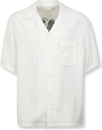 Lanvin Shirt met Moeder en Dochter Print op de Rug - Heren - Korte mouwen Overhemden - Wit - XL - Leer - Overhemden