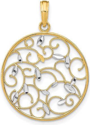 Diamond2Deal 14k Yellow Gold and White Rhodium Floral Medallion Pendant Charm Pendant