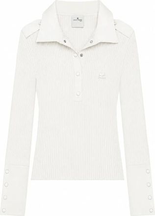 Courr&egrave;ges Tops, Dames, Wit, M, Denim, Ribbed Polo
