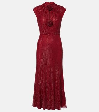 Self Portrait Embellished fishnet midi dress