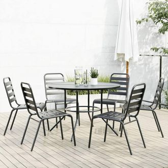 Berkfield Home Stackable Garden Chair Set 7 pcs Anthracite Powder-coated Steel in Black