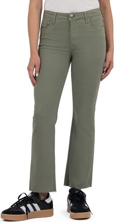 Kut from the Kloth Kelsey Fab Ab Frayed High Waist Ankle Flare Jeans in Sage Green at Nordstrom, Size 14P