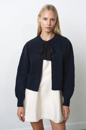 French Connection Womens Navy Bobble Design Long Sleeve Bow Open Cardigan - Size X-Small