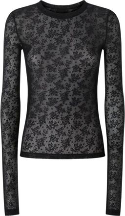 Pinko T-shirt met ronde hals en kanten details - Dames - Longsleeves - Zwart - S - Nylon - Tops