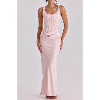 House of CB Kira Corset Bodice Satin Gown in Blush at Nordstrom, Size X-Small