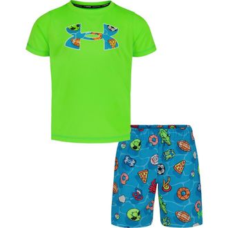 Under Armour Kids Shark Rescue Graphic T-Shirt & Swim Trunks Set in Hyper Green at Nordstrom, Size 3T