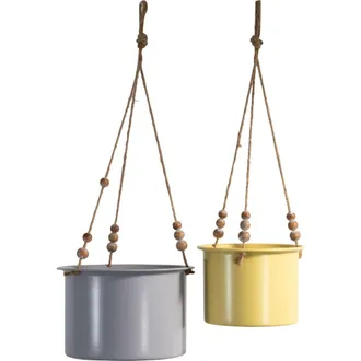 Foreside Home And Garden Set of 2 Hanging Planters with Wood Bead Details - Foreside Home & Garden in Gray at Nordstrom