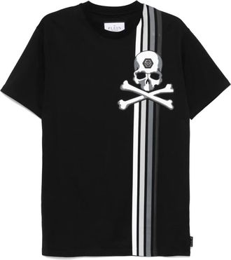 Philipp Plein Skull & Bones Short Sleeve Round-Neck Stripes T-Shirt