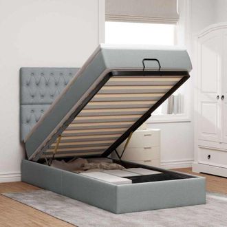 vidaXL Cama Otomana Con Colch&oacute;n Y Led Tela Gris Claro 80x200cm Vidaxl