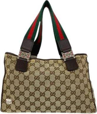 Gucci Pre-owned Vintage Canvas Tote - Dames - Vintage Shopper - Beige - ONE Size - Leer - Vintage