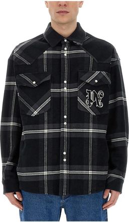Palm Angels Monogram Check Overshirt - Heren - Zomerjassen - Grijs - L - Katoen - Jassen