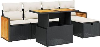 vidaXL Set De Sof&aacute;s De Jard&iacute;n 6 Piezas Y Cojines Rat&aacute;n Sint&eacute;tico Negro Vidaxl